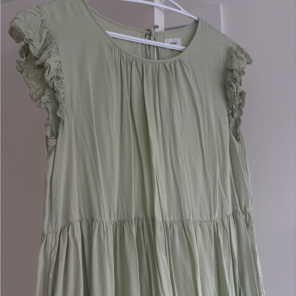 Green Ruffle Sleeve Aritzia Wilfred Dress